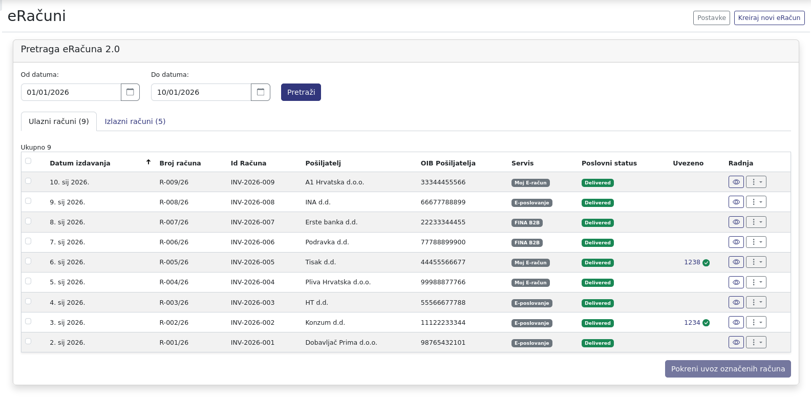 DigiArhiva e-Račun sučelje